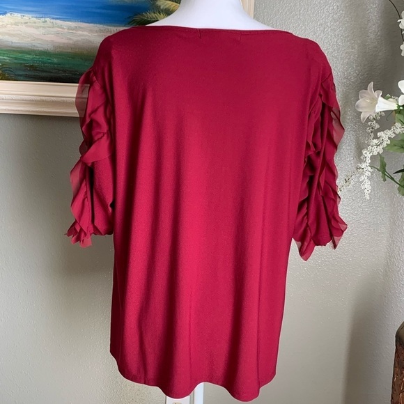 A Love Story Women’s Burgundy Ruffle Sleeve Blouse Size 2X - Picture 17 of 17